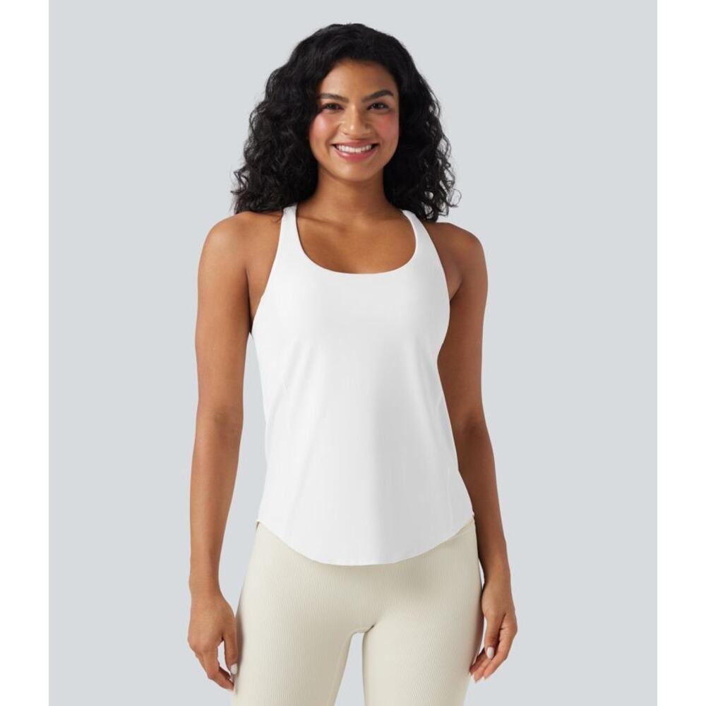 Halara XL White UltraSculpt Round Neck Curved Hem Backless Workout Tank Top NWT - Picture 2 of 5